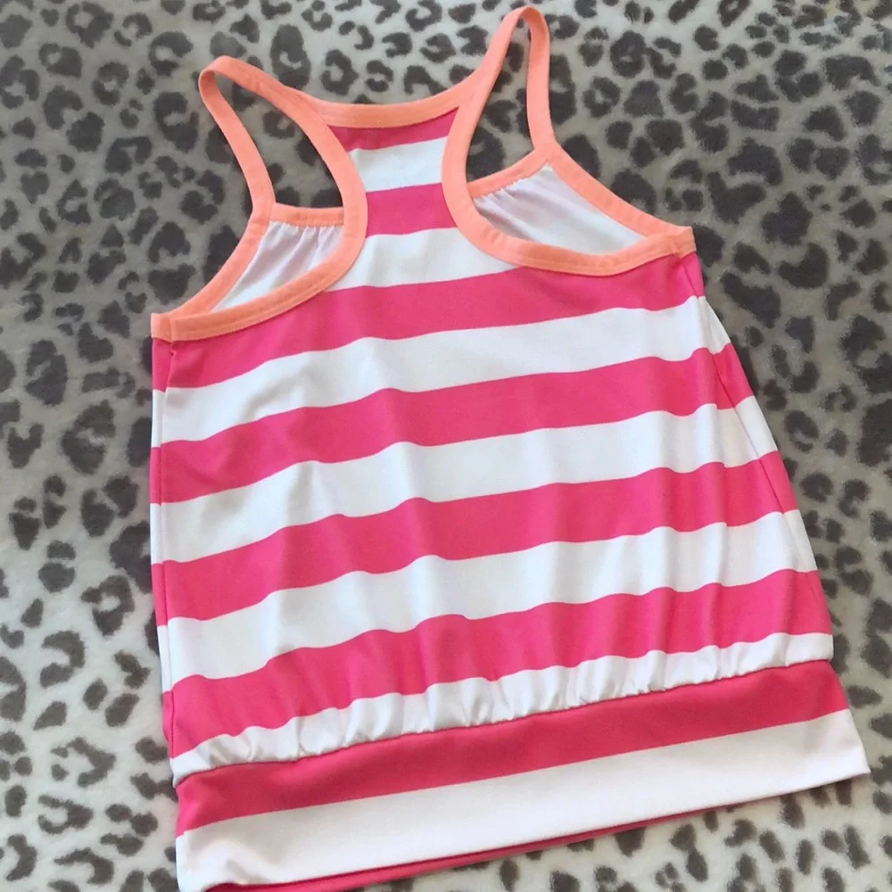 Old Navy Active Neon Coral Stripe Racerback Tank Top Size Small 6 7